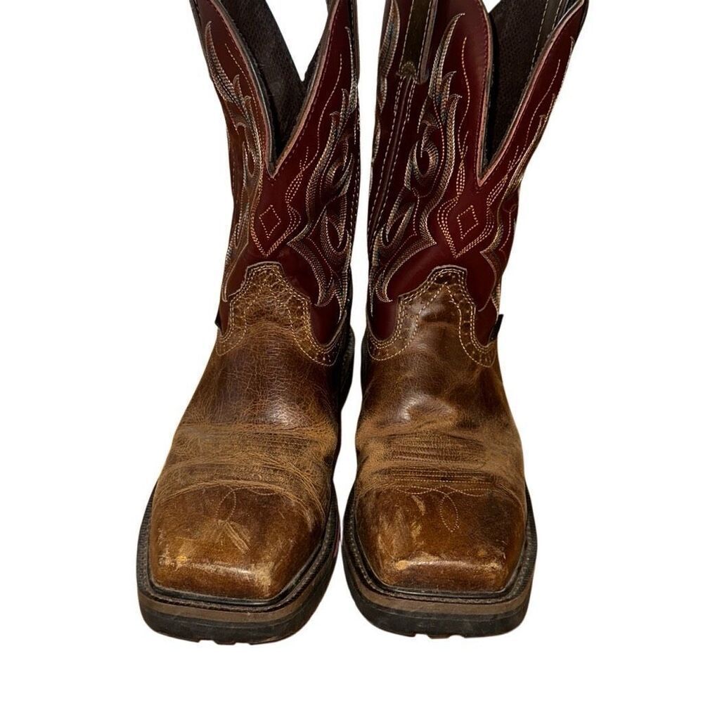 Justin Mens Work Boot Brown Red Leather Composite Toe Size 9 D Western cowboy - Picture 4 of 15